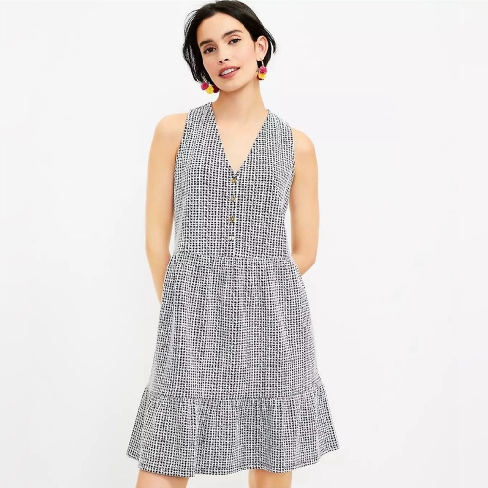 LOFT Sleeveless Textured Buttoned Flounce Dress Size Small